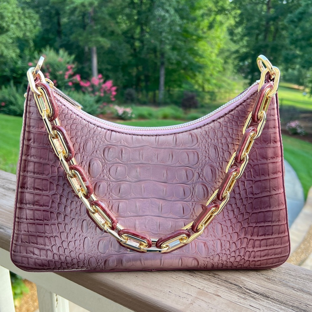NWT Brahmin Croc-Embossed Leather Mod Esme Shoulder Bag, Mellow Rose!